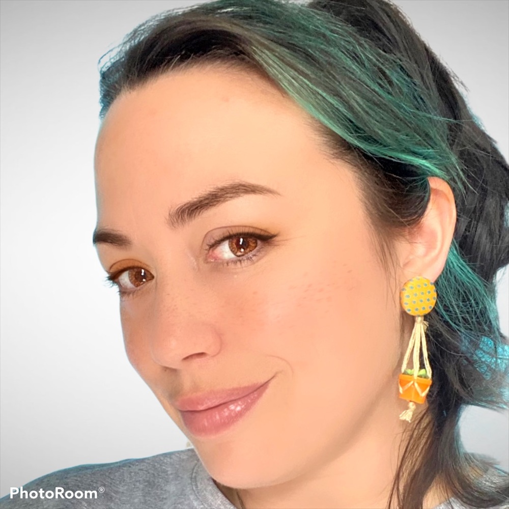 Handmade Succulent plant/polka dot pierced earring